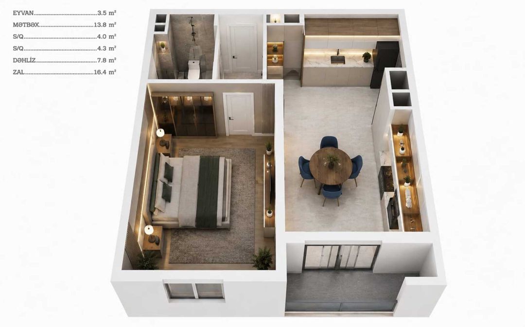 Satılır 2 otaqlı yeni tikili 50 m² — Mənzil, Bakı (6)