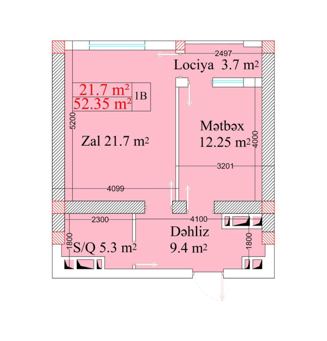 Satılır 1 otaqlı yeni tikili 52.3 m² — Mənzil, Bakı (4)
