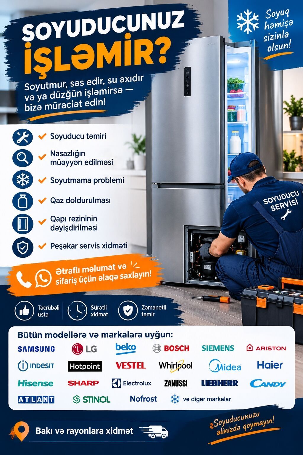 Soyuducu servisi – peşəkar diaqnostika və təmir Xidmətlər — Soyuducular, dondurucular, Bakı