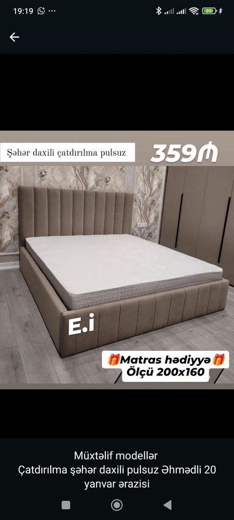 Yataq dəsti – ölçü 200x160 Yumşaq tekstilli, vertikal qabarıq — Bakı