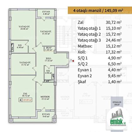 Satılır 4 otaqlı 145 m² yeni tikili Bakıxanov — Mənzil (2)