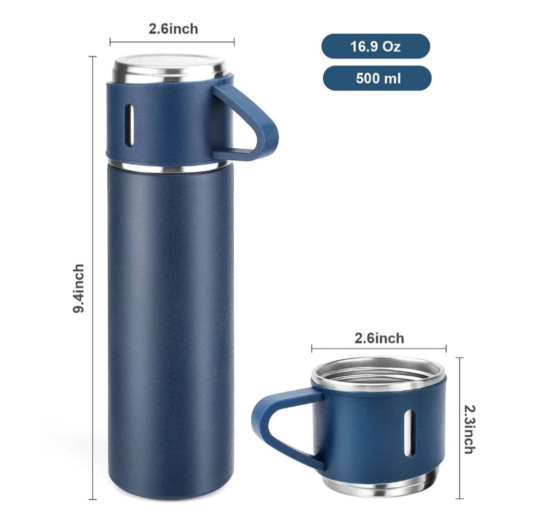 Termos dəsti 3 fincan,paslanmayan polad, mavi, 500 ml — Mallar, Bakı (3)