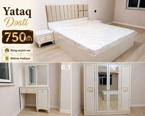Yataq dəsti – 750₼ Komplekt: - 160x200 sm ölçüdə çarpayı (başlıqla) — Bakı