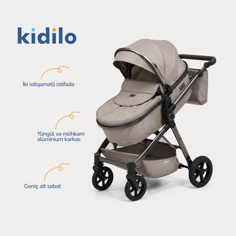 Uşaq arabası Kidilo K05 (2in1), 0-3 yaş, boz — Bakı