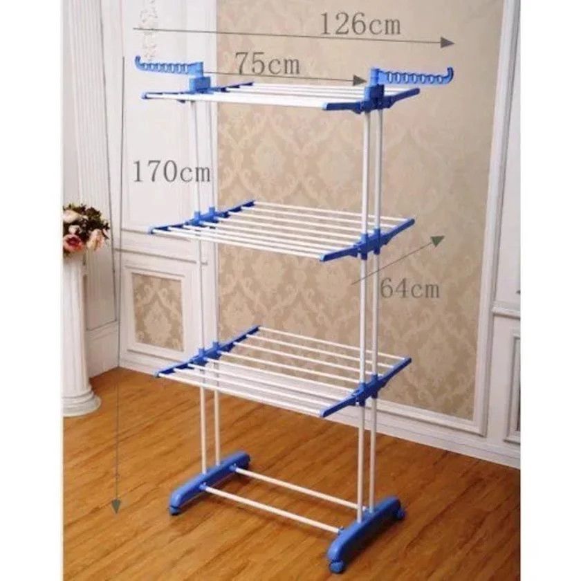 Paltar üçün quruducu TM-0035, 126x64x170 sm, plastik, ağ/göy — Mallar, Bakı (2)