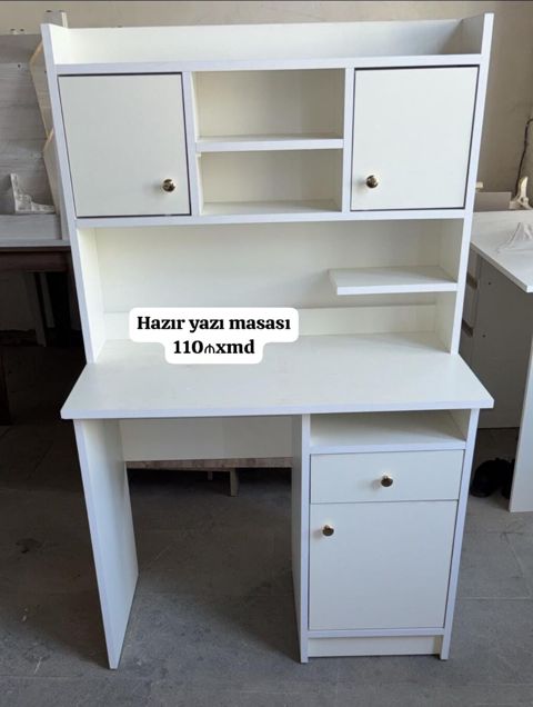 Hazır yazı masası – 110₼ Ağ rəngli funksional iş masası: - Üst — Bakı