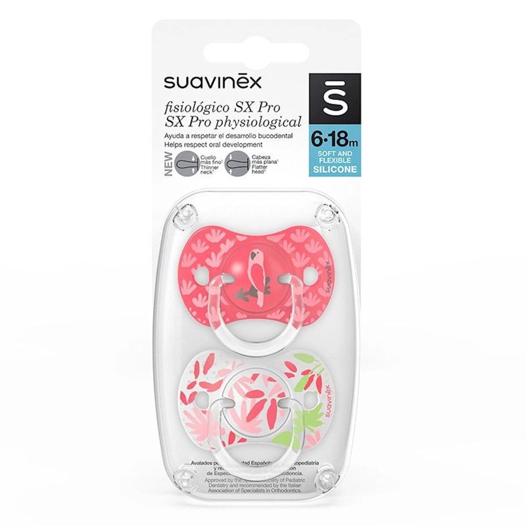 Əmzik dəsti Suavinex Jungle SX Pro Physiological, 6-18 ay, silikon, 2 əd, çəhrayı/ağ — Mallar, Bakı (2)
