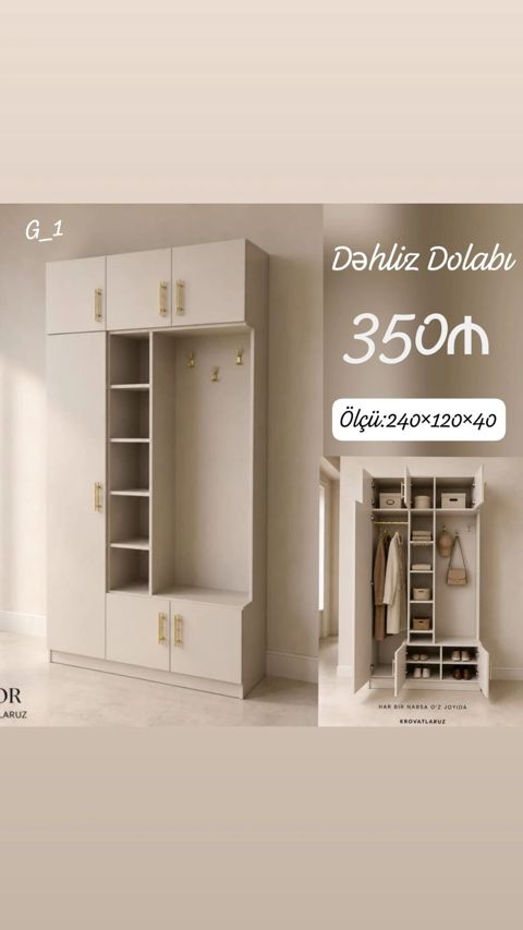 Dəhliz dolabı – funksional giriş mebeli Qiymət: 350₼ Ölçü: 240 120 — Bakı