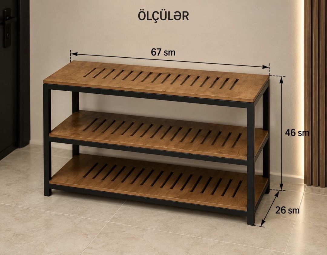 Ayaqqabı üçün rəf 3501, taxta/dəmir, 67x46x26 sm — Mallar, Bakı (3)