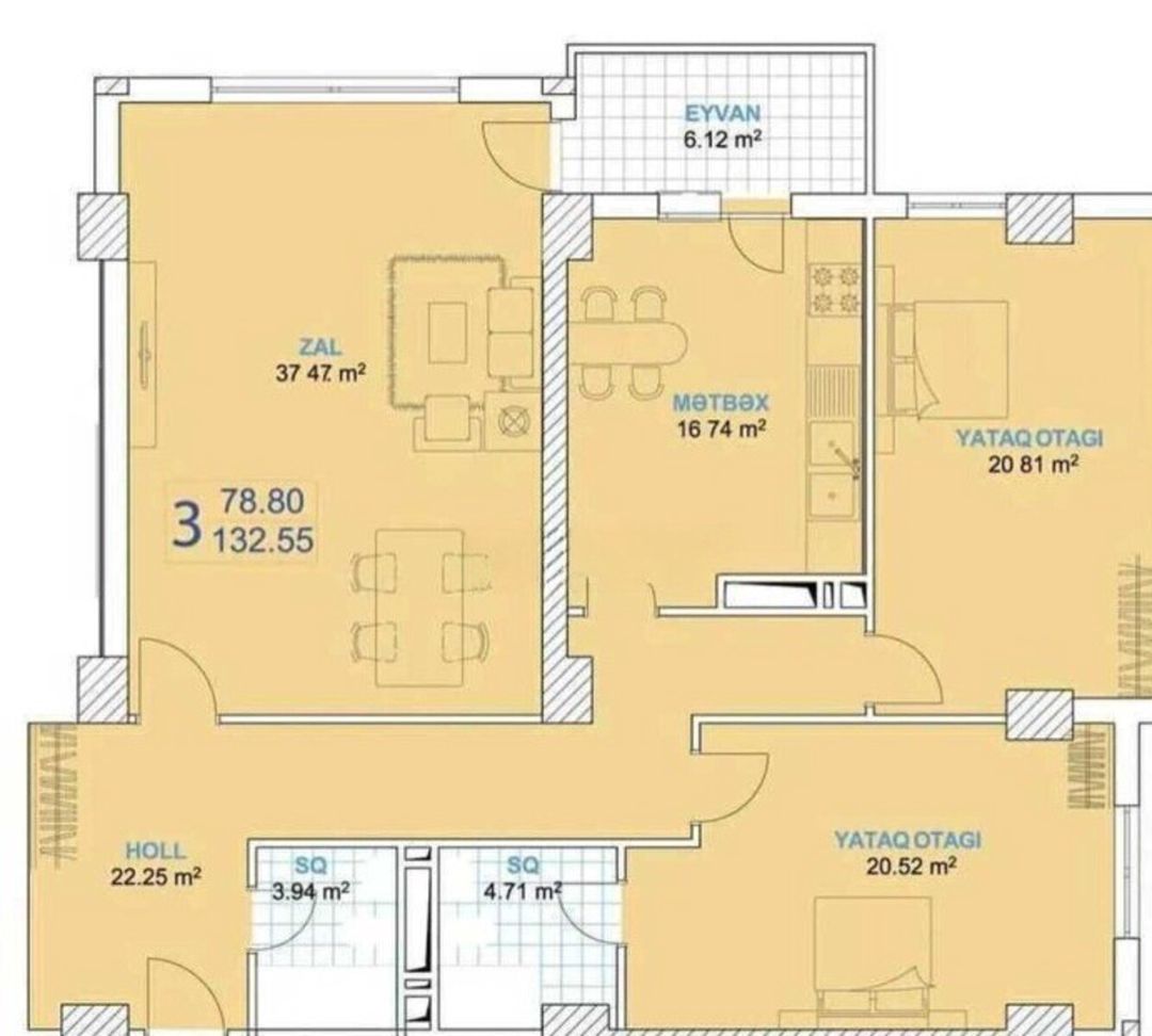 Satılır 3 otaqlı yeni tikili 133 m² — Mənzil, Bakı (2)