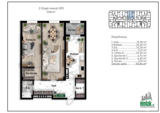 Satılır 2 otaqlı 115.84 m² yeni tikili Nizami m — Mənzil (3)
