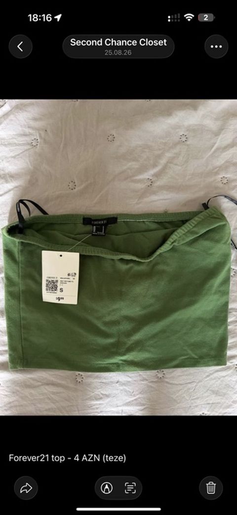 Brend: Forever 21 Məhsul: Qısa top (tube top) Rəng: Yaşıl Ölçü: S — Bakı