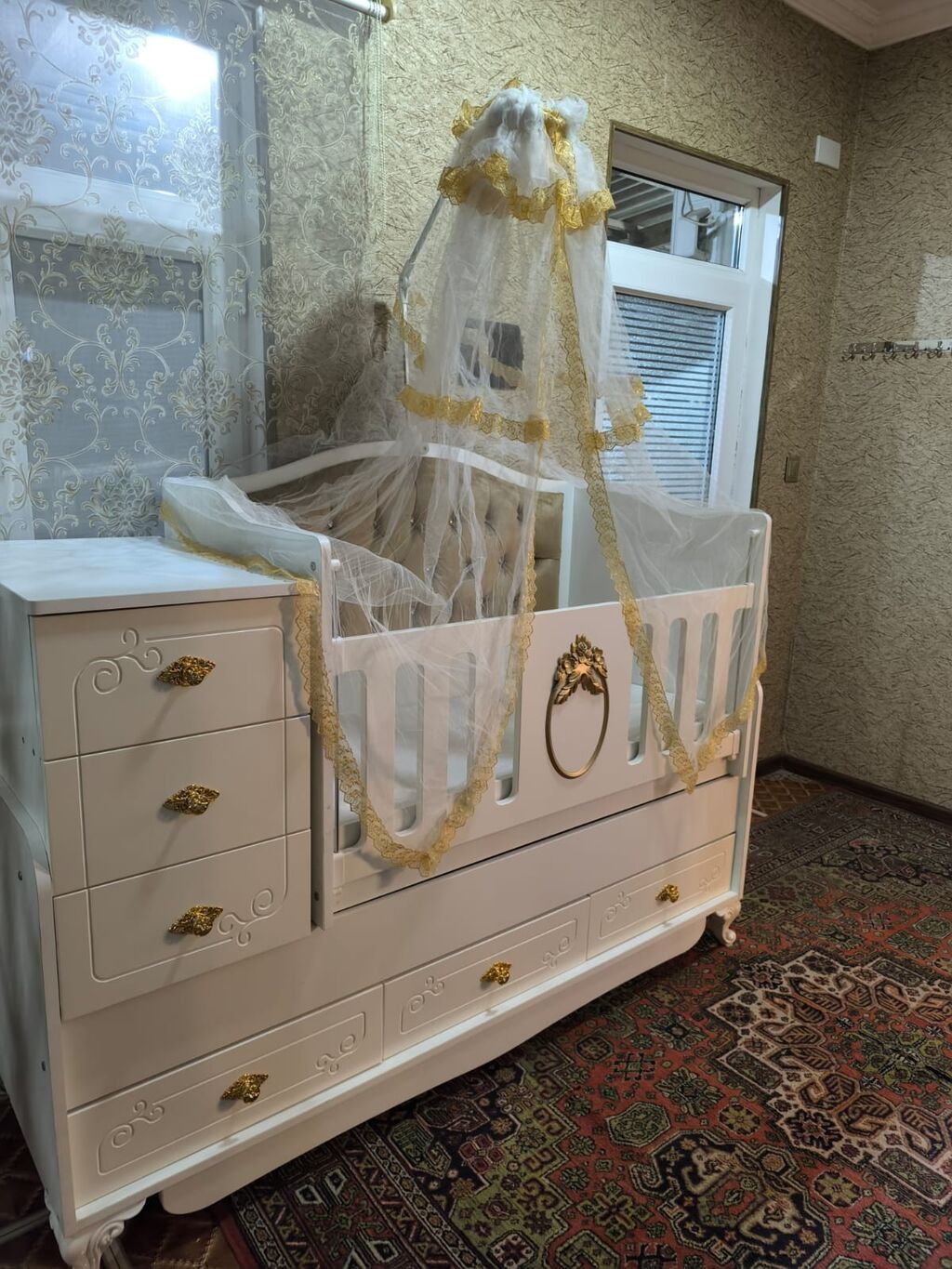 Oğlan və qız üçün, İşlənmiş, Dördbucaq, Beşik, Dəst ilə, Matras ilə, Yellənmə mexanizmsiz — Bəşikləri, Digah (2)