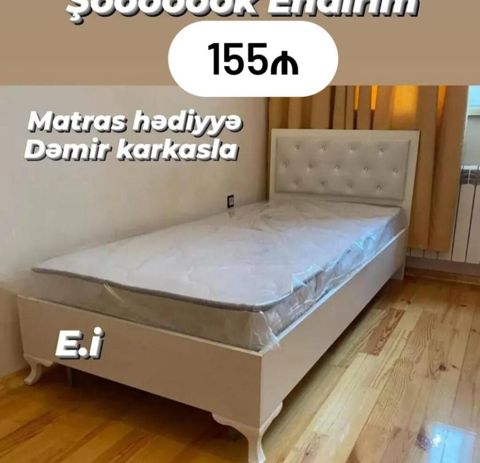 Tək nəfərlik ağ çarpayı – klassik dizaynlı başlıq və dekorativ — Bakı