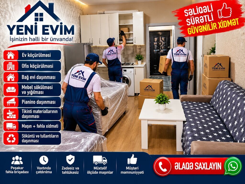 “Yeni Evim” – Yükdaşıma xidməti Xidmətlər: - Ev köçürülməsi — Yük daşıma xidmətləri, Xırdalan (3)