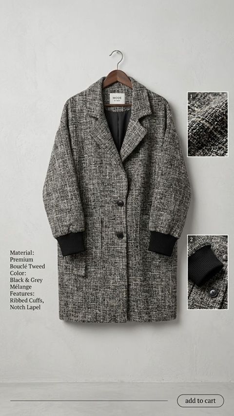 Məhsul: Mode by XYZ qadın palto Material: Premium bouclé tweed Rəng — Bakı