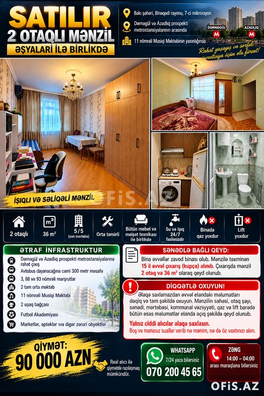 Köhnə tikili Satılır Binəqədi r., Dərnəgül m., 2 otaq, 36 m² — Mənzil, Bakı (3)