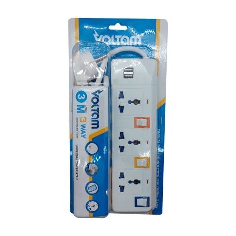 Uzadıcı Voltam VP-26 Universal, 3-rozetkalı, 2×USB, 3 m — Bakı