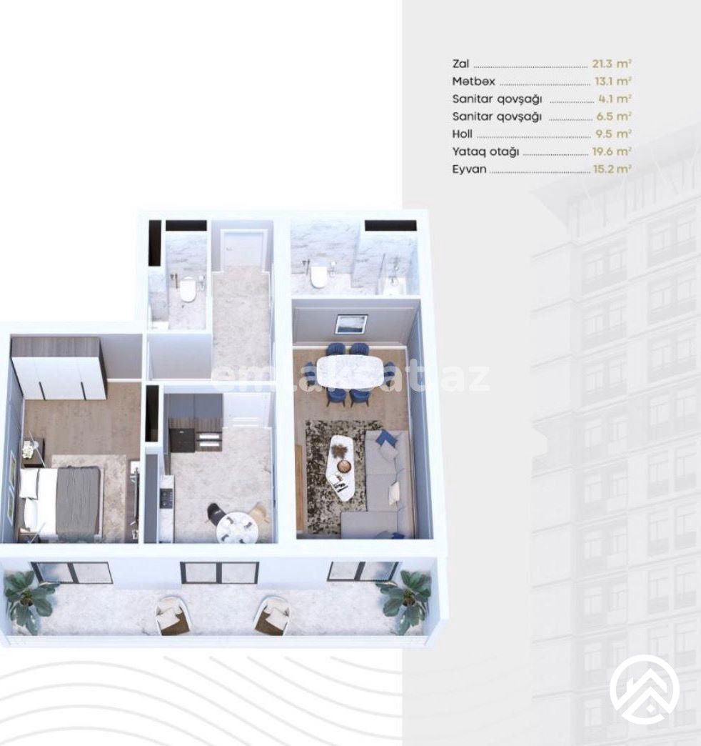 Satılır 2 otaq yeni tikili 90 m², Nəriman Nərimanov metrosu — Mənzil, Bakı (6)