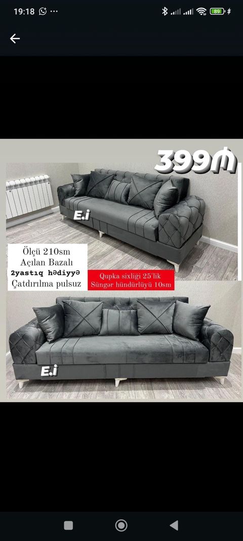 Divan – açılan, bazalı model - Ölçü: 210 sm - Mexanizm: açılan — Bakı