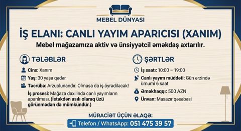 Hostes, qeydiyyatçı tələb olunur, 18-29 yaş, Təcrübəsiz — Bakı