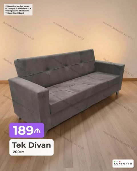 Tək divan – 200 sm - Mexanizm: açılan, bazalı (yuxarı qalxan çarpayı — Bakı