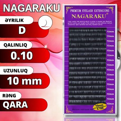 Qoyma kirpiklər Nagaraku 0.10D 10 mm qara — Bakı