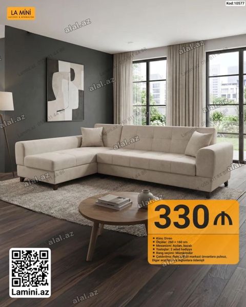 Künc divan – La Mini - Ölçülər: 260 160 sm - Mexanizm: açılan — Bakı