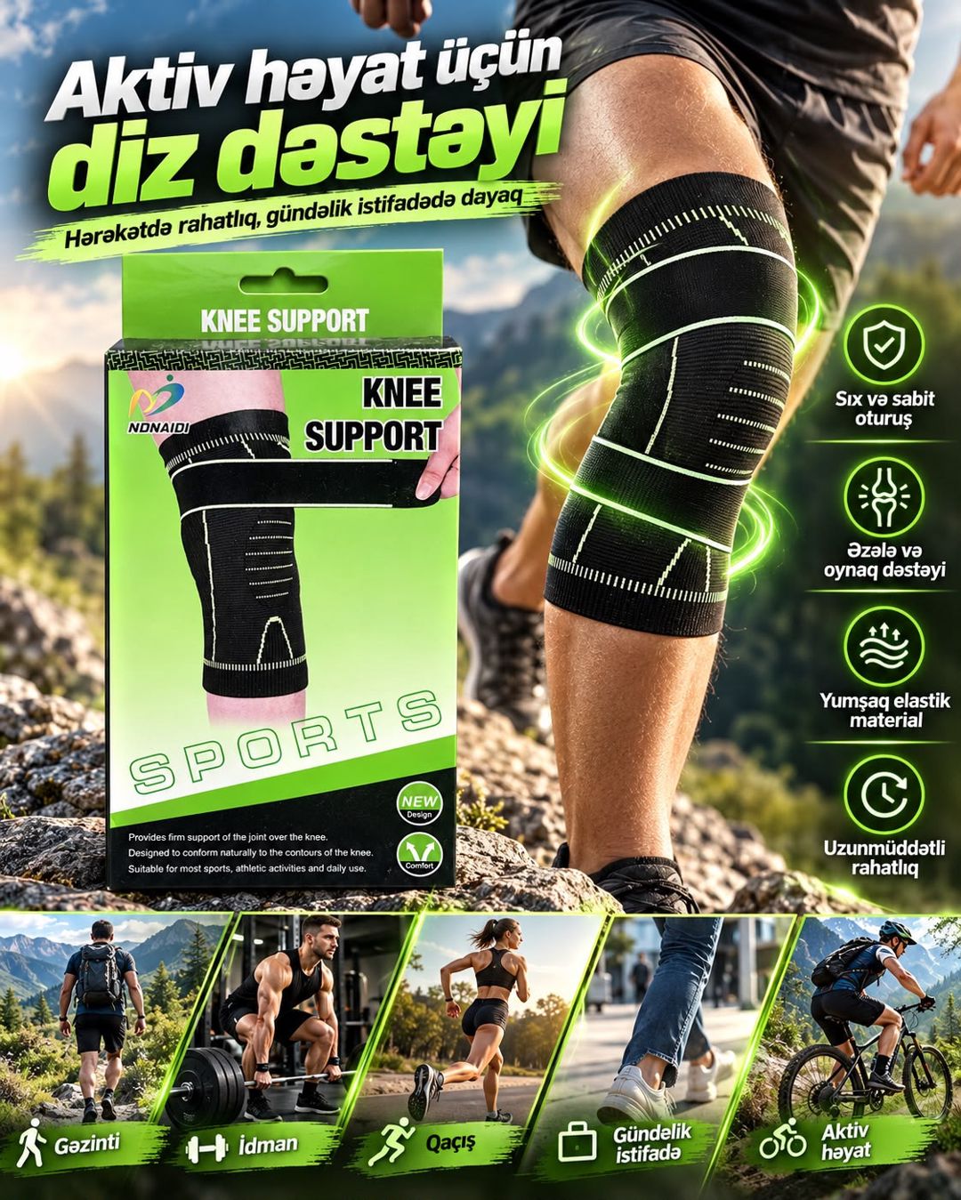 Diz qoruyucusu 14329, kişi, qara/yaşıl, ölçü One size — Mallar, Bakı