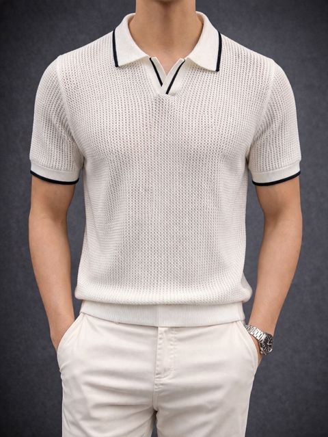 Kişilər üçün polo 7480, ağ, trikotaj, ölçü L — Bakı