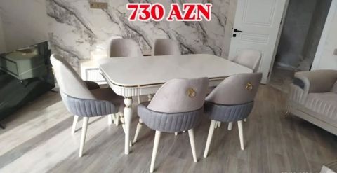 Qonaq otağı üçün, Yeni, Açılan, Dördbucaq masa, 6 stul — Bakı
