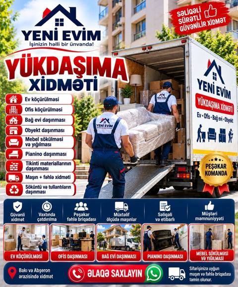 Yeni Evim — Yükdaşıma Xidməti Ev və ofis köçürülməsi Bağ evi və — 6 ₼ · Qobu · Yük daşıma xidmətləri Yeni Evim — Yükdaşıma Xidməti Ev və ofis köçürülməsi Bağ evi və — Qobu