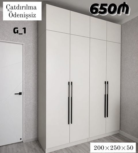 Ağ rəngli, minimal dizaynlı qarderob dolabı - Ölçülər: 200 250 — Bakı