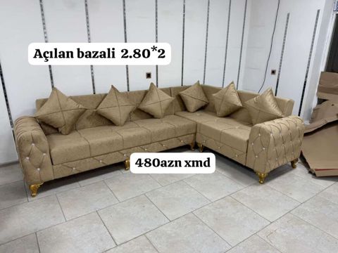 Açılan-bazalı künc divan - Ölçü: 2.80 2 m - Rəng: bej - Künc — Bakı