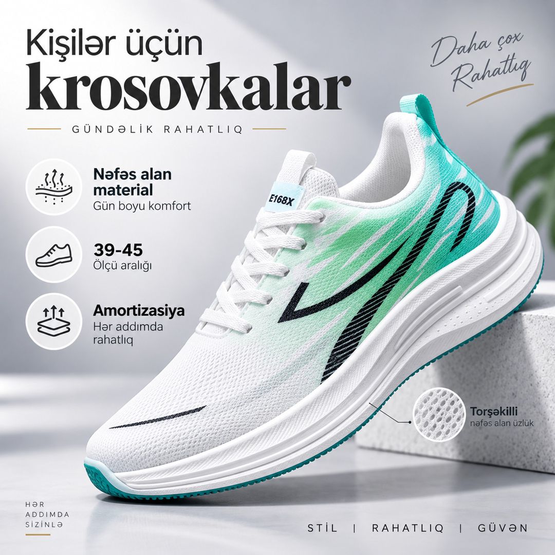 Kişilər üçün krosovkalar EB_1358, ağ/yaşıl, torşəkilli, ölçü 43 — Mallar, Bakı