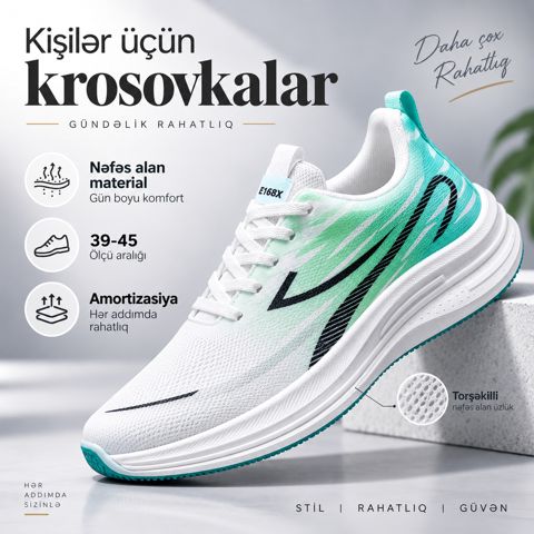 Kişilər üçün krosovkalar EB_1358, ağ/yaşıl, torşəkilli, ölçü 43 — Bakı