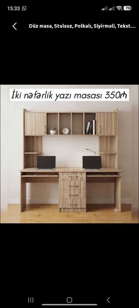 Düz masa, Stulsuz, Polkalı, Siyirməli, Teksturalı laminat — Digah