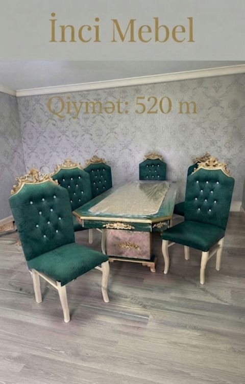 Qonaq otağı üçün, Yeni, Açılmayan, Dördbucaq masa, 6 stul — Bakı