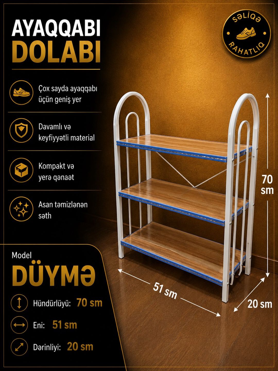 Ayaqqabı üçün stellaj Düymə, taxta/metal, ağ, 51x20x70 sm — Mallar, Bakı