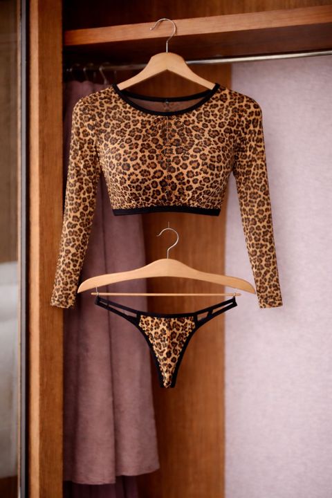 Qadınlar üçün leopard alt paltarı dəsti SHN-0602, poliester, bej/qəhvəyi, poliester, ölçü XL — Bakı
