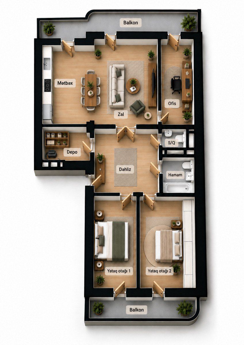 Satılır 3 otaqlı yeni tikili 133 m² — Mənzil, Bakı (2)