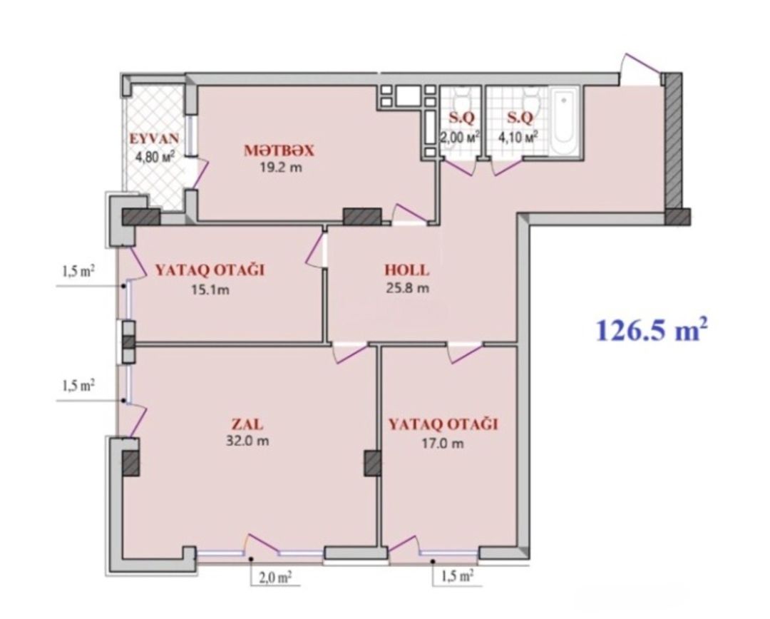 Satılır 3 otaqlı yeni tikili 127 m² — Mənzil, Bakı (6)