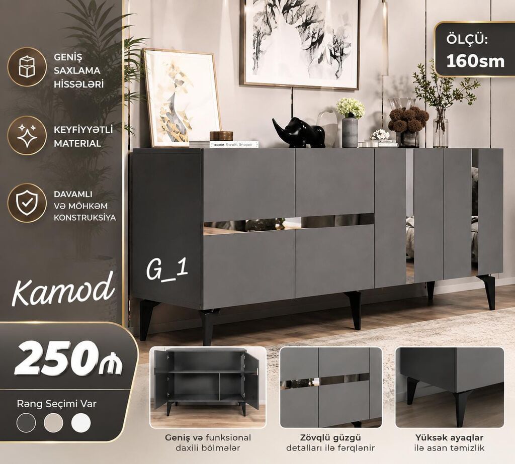 Kamod – 160 sm - Geniş saxlama hissələri: Daxildə funksional rəflər — Komodlar və tumbalı, Bakı