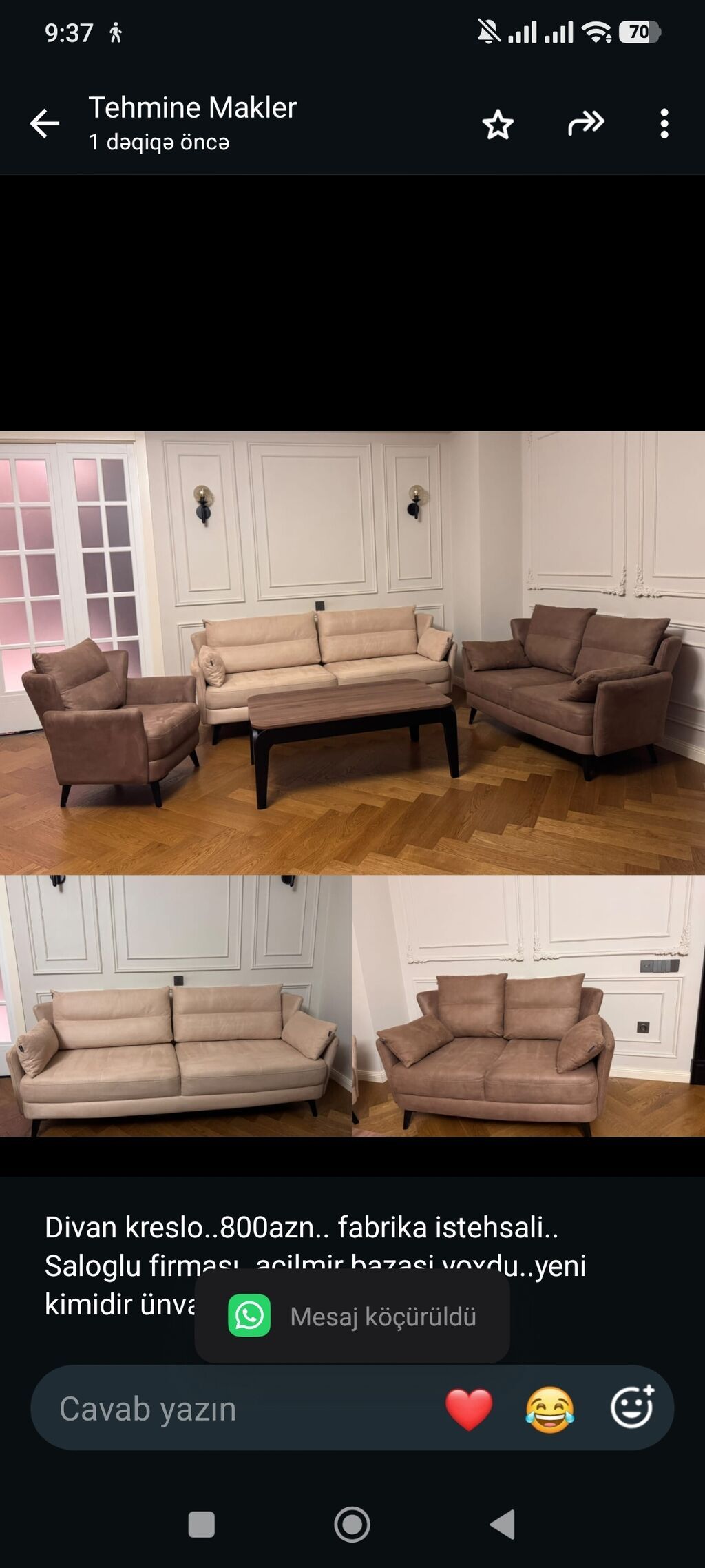 Divan kreslo. 800azn. fabrika istehsali. Saloglu firması. acilmir — Yumşaq mobilya dəstləri, Bakı