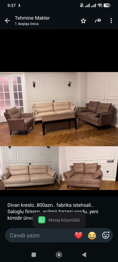 Divan kreslo. 800azn. fabrika istehsali. Saloglu firması. acilmir — Bakı