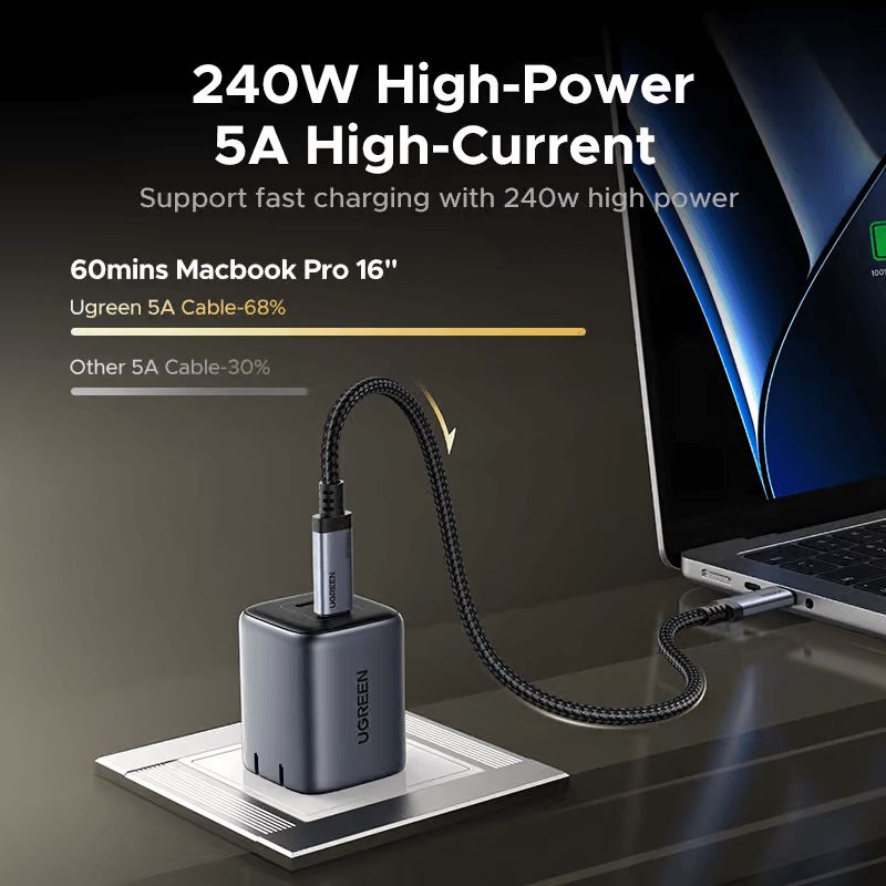 Kabel 65383 Ugreen Usb-c to Usb-c USB4 Gen4 80Gbps/240W/16K 60HZ Cable1m L706 — Kompüterlər və noutbuklar, Bakı (2)
