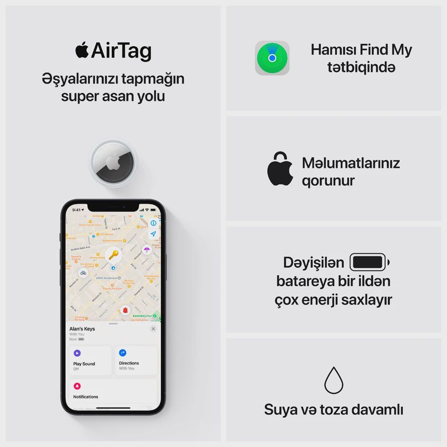 Apple AirTag (4 ədəd), Ağ — Ağıllı saatlar və biləkliklər, Bakı (6)