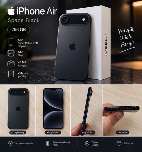 IPhone Air, 256 GB, Space Gray, Zəmanət, Simsiz şarj, Face ID — Bakı