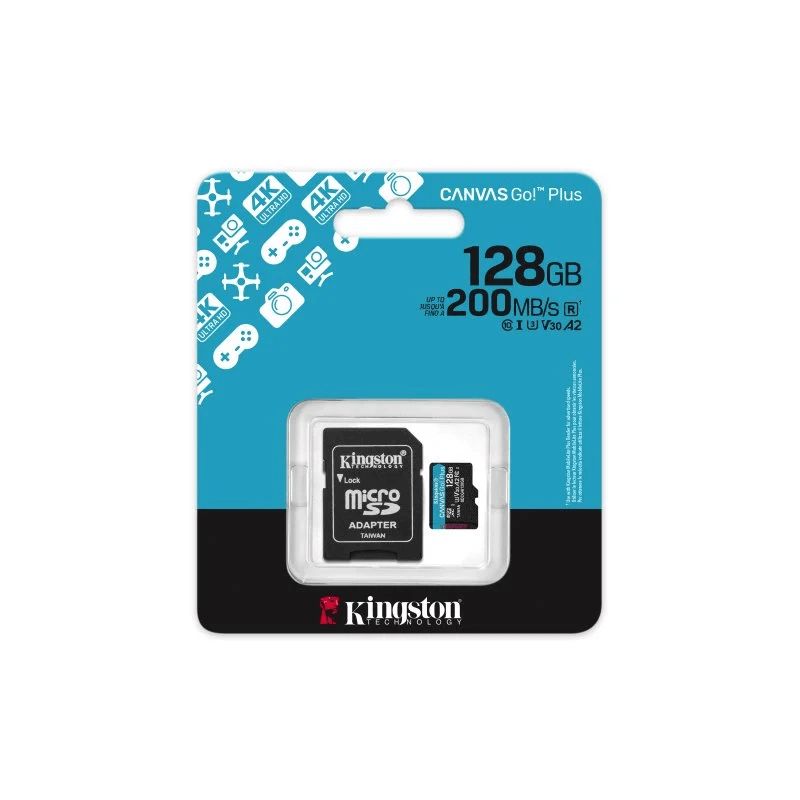 MicroSD kart - Kingston 128GB microSDXC Canvas Go Plus Gen4 R:200/W:100 Uhs-ı Class 10 V30 U3 A2 + adapter SDCG4/128GB — Kompüterlər və noutbuklar, Bakı (2)