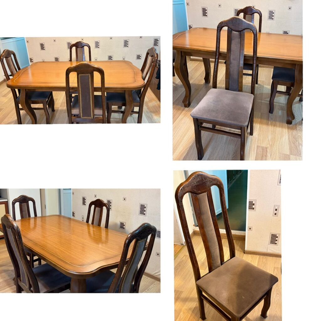 İşlənmiş, Açılan, Dördbucaq masa, 6 stul — Masalar və stullar, Gəncə (5)